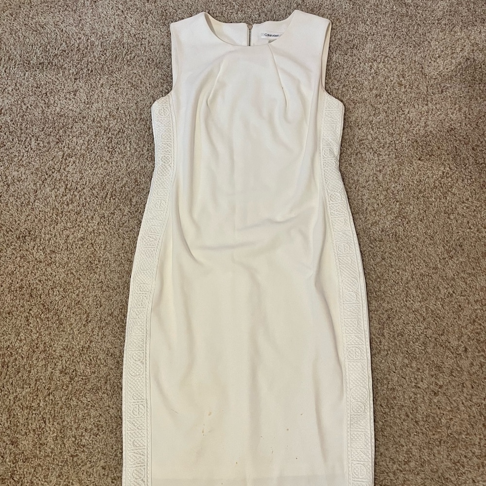 Calvin Klein Cream Ruched Sheath Midi Dress